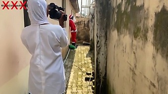A Festive Christmas Encounter With A Sexy Woman In Hijab And Santa