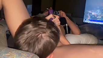 Purple-Haired Bisexual Lesbian Caretaker Enjoys Using New Sex Toy With Her Quad Partner
